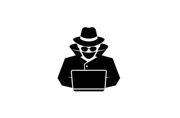 Detective Escondido Preto Hacker Laptop Logotipo Símbolo Vetor Ilustração — Vetor de Stock