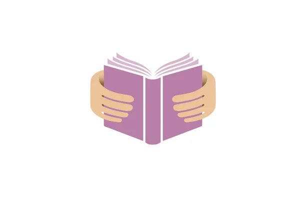 Boek Handen Lezen Onderwijs Logo Ontwerp Illustratie — Stockvector