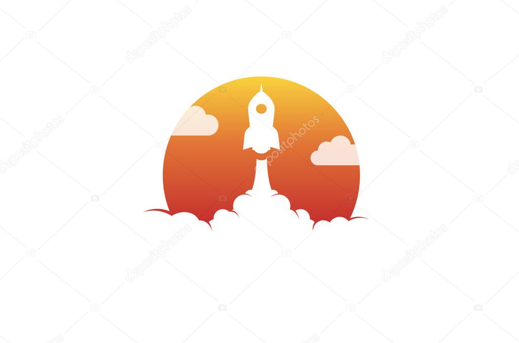Creative Orange Sun Rocket Cloud Logo Design Illustration