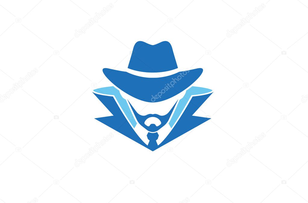 Detective Head sheriff Beard Logo Symbol Vector Illustration