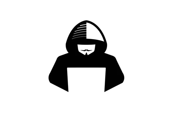 ハッカー頭部顔ひげ探偵ロゴ シンボル ベクトル設計図 — ストックベクタ