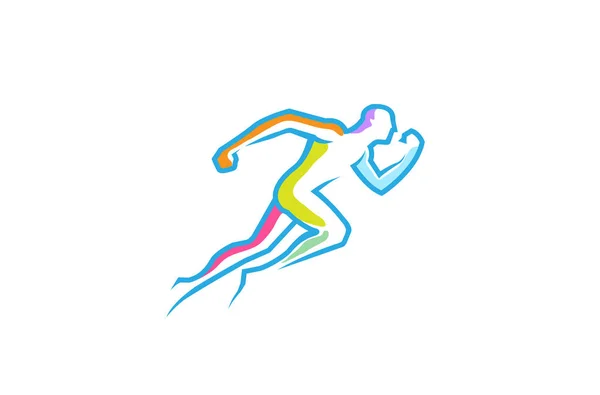 Running Abstracte Man Kleurrijke Lijnen Logo Symbool Design Vectorillustratie — Stockvector