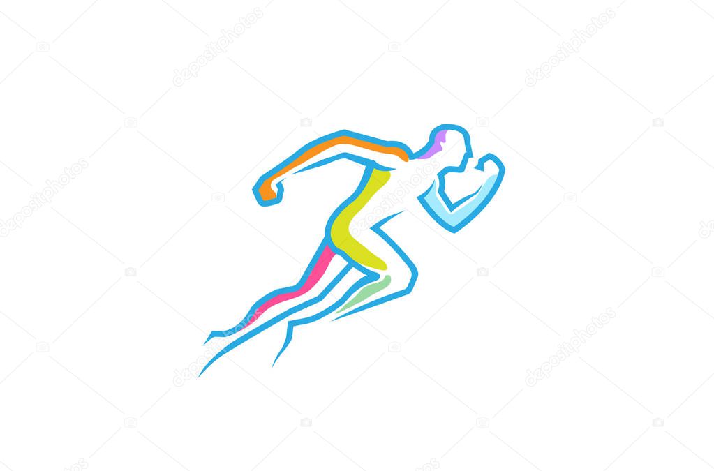 Running Abstract Man Colorful Lines Logo Symbol Vector Design Illustration