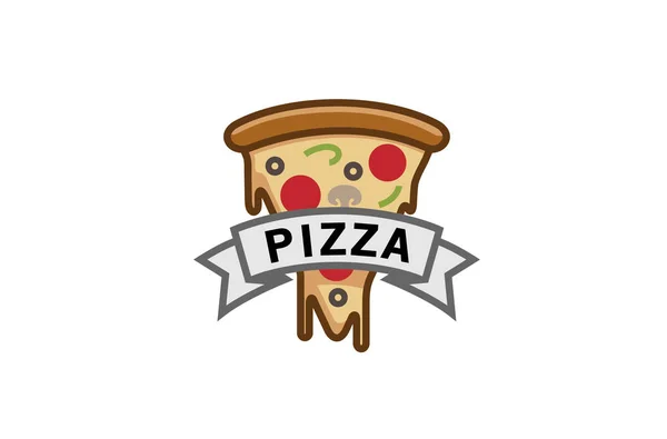 Leckere Pizza Scheibe Band Symbol Logo Design Illustration — Stockvektor