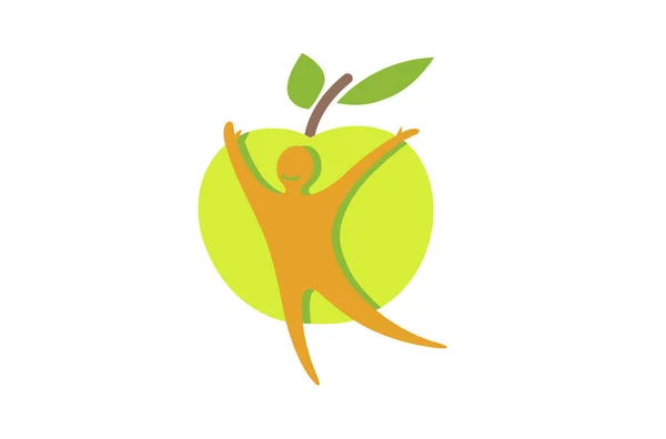 Kreativ Grüner Apfel Gesund Körper Logo Design Illustration — Stockvektor