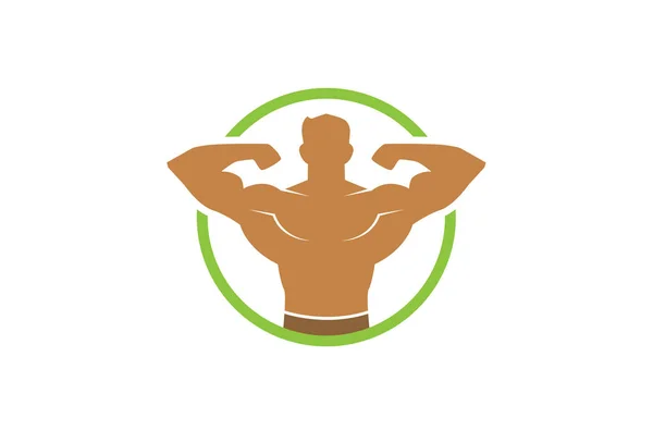 Creative Kulturysta Sylwetka Koło Logo Wektor Ilustracja Projekt Symbol — Wektor stockowy