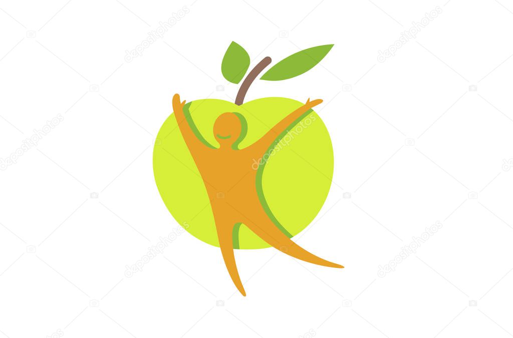 Creative Green Apple Healthy Body Logo Design Illustration