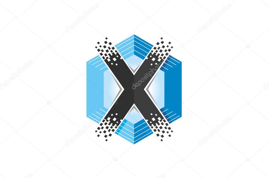 Creative Abstract Blue Hexagon X Letter Design Logo Symbol Vector Illustration