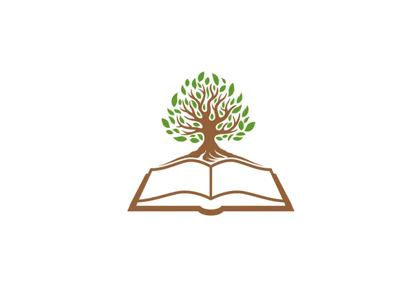 Yaratıcı Kitap Ağaç Logo Vektör Tasarım Llüstrasyon — Stok Vektör