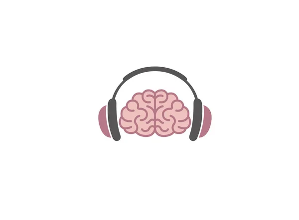 Creative Mózg Słuchawki Logo Wektor Design Ilustracja — Wektor stockowy