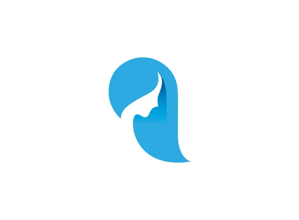Kreatív Blue Hair Női Logo Vector Design Illusztráció — Stock Vector