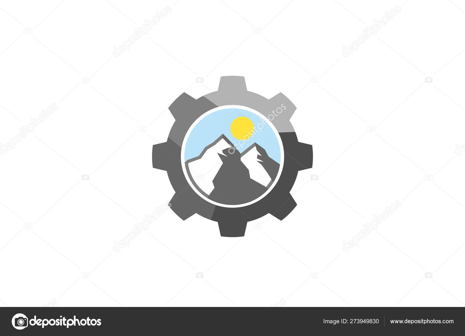 Creative Mountain Gear Logo Design Illustration Stock Vector
