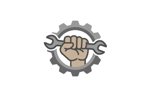 Креативний Механічний Гайковий Ключ Ручний Логотип Векторний Дизайн Ілюстрація — стоковий вектор