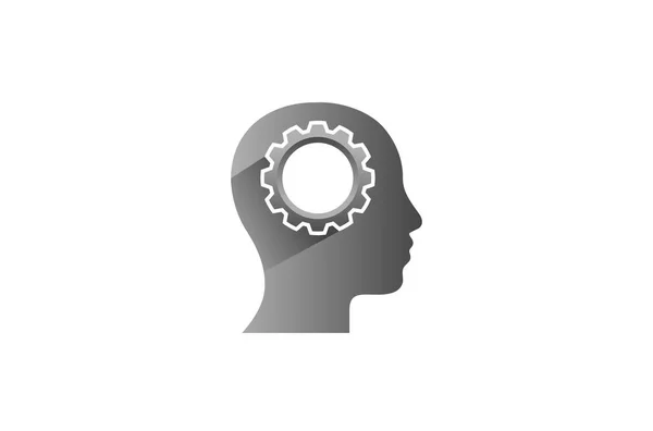 Yaratıcı Mühendis Işçi Dişli Kafa Beyin Logo Tasarım Illustration — Stok Vektör
