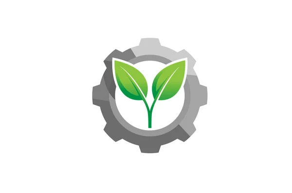 Feuille Engrenage Créative Technologie Agricole Logo Illustration — Image vectorielle