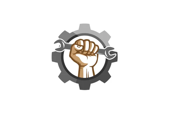Creative Mechanik Gear Ręka Klucz Logo Wektor Design Ilustracja — Wektor stockowy