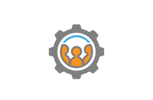 Ilustración Creativa Del Diseño Del Logotipo Del Engranaje Tres Personas — Vector de stock