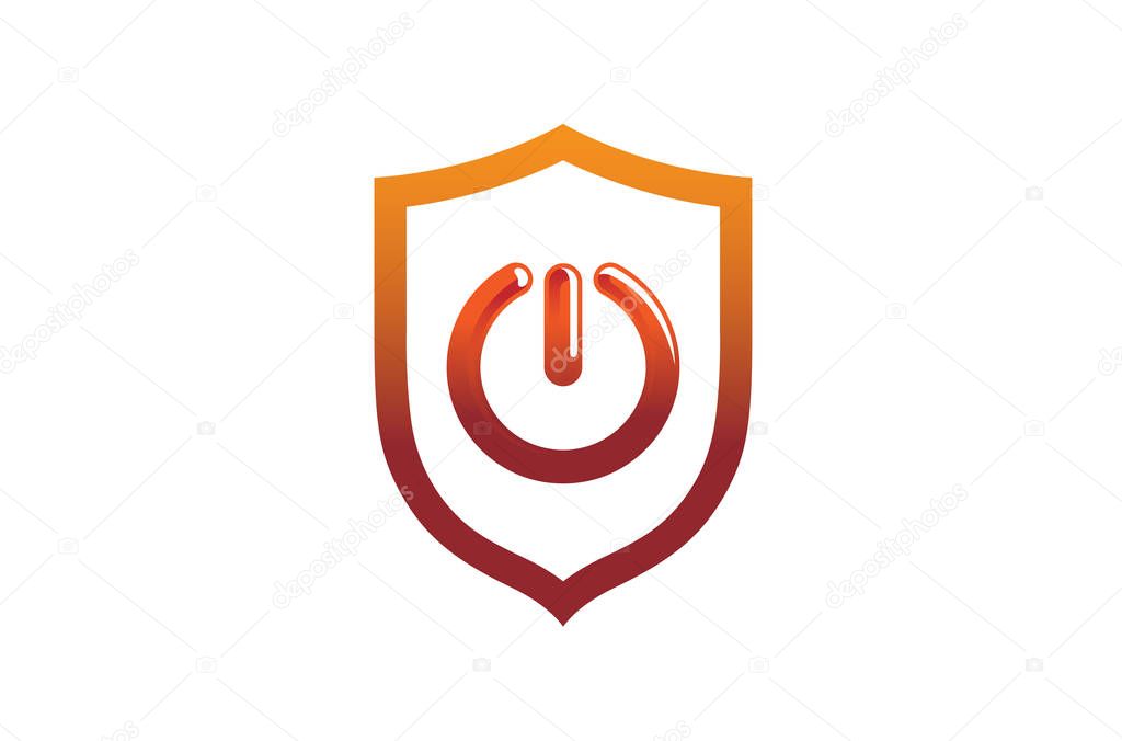 Creative Abstract Power Turn On Shield Logo Design Symbol Vector Illustration