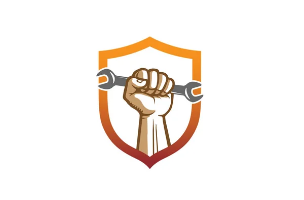 Creative Shield Serwis Klucz Logo Projekt Ręka Wektor — Wektor stockowy