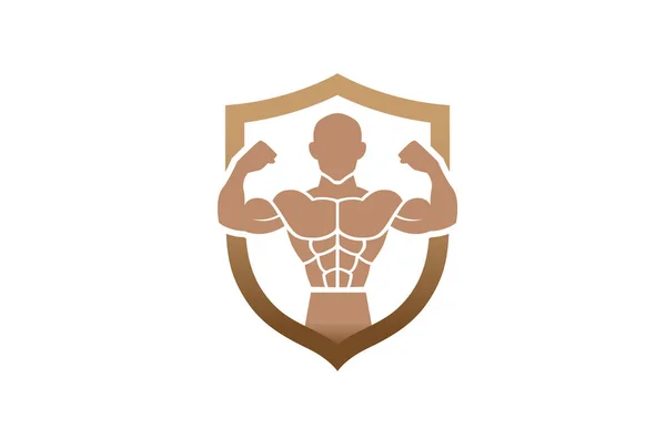 Criativa Musculturista Ginásio Escudo Logo Design Símbolo Vetor Ilustração —  Vetores de Stock