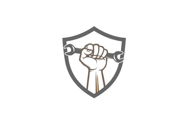 Creative Shield Service Nyckel Hand Logo Design Vektor Illustration — Stock vektor