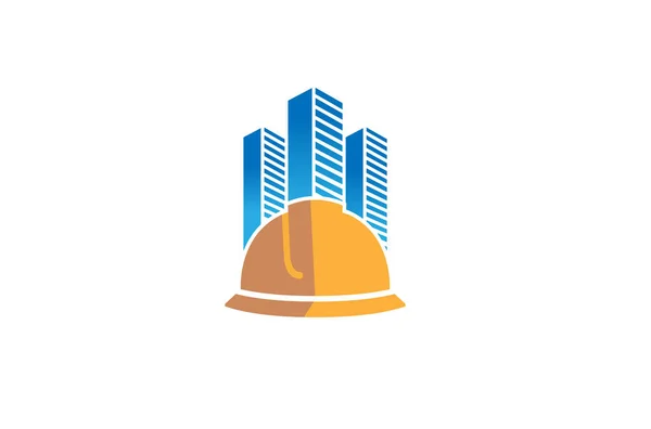 Creativo Amarillo Hardhat Casco Rascacielos Edificio Logo Diseño Símbolo Vector — Archivo Imágenes Vectoriales