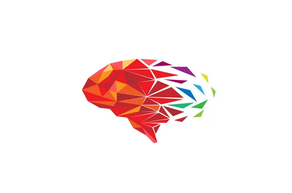 Illustration Vectorielle Polygonale Créative Logo Cerveau Pixel Coloré — Image vectorielle
