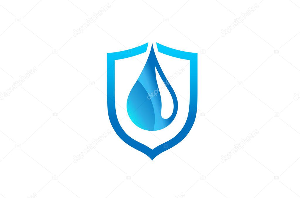 Creative Abstract Blue Droplet Shield Logo Design Symbol Vector Illustration