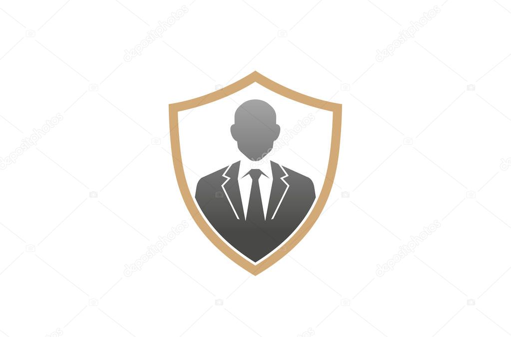 Creative Gentelman Tuxedo Shield Logo Design Symbol Vector Illustration