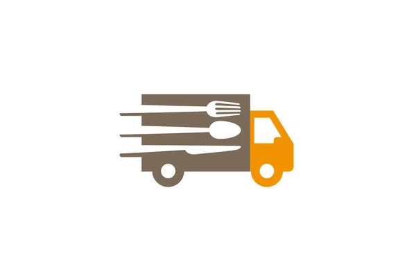 Creative Speed Truck Fork Spoon Knife Logo Design Vector Illustration — стоковый вектор