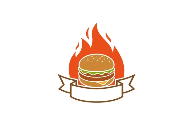 Creatieve Hamburger Fire Label Logo Ontwerp Symbool Vector Illustratie — Stockvector