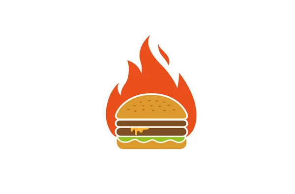 Kreativ Hamburger Feuer Logo Design Symbol Vektor Illustration — Stockvektor