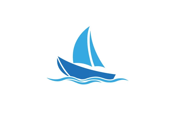 Creative Blue Yacht Boat Logo Tervezés Vector Szimbólum Illusztráció — Stock Vector