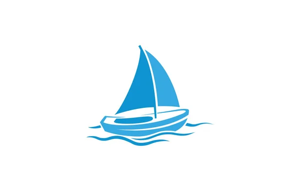 Creative Blue Yacht Boat Logo Tervezés Vector Szimbólum Illusztráció — Stock Vector