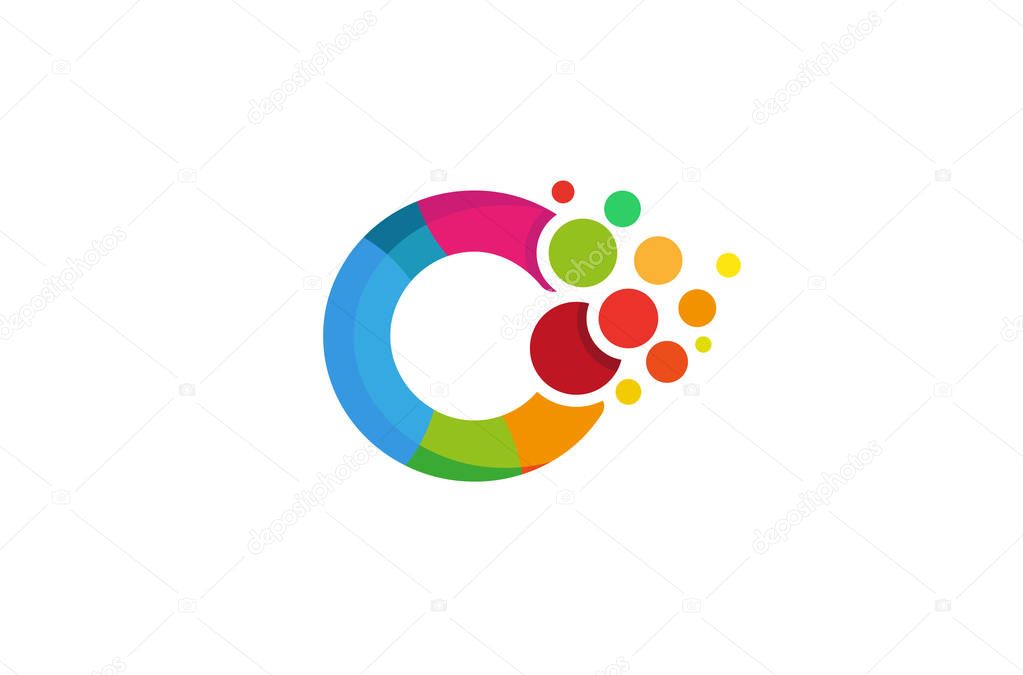Creative Colorful Pixel Circle Letter Logo Design Vector Symbol Illustration