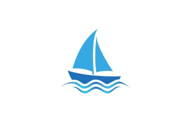 Yaratıcı mavi yat tekne logo tasarım vektör sembol Illüstrasyon