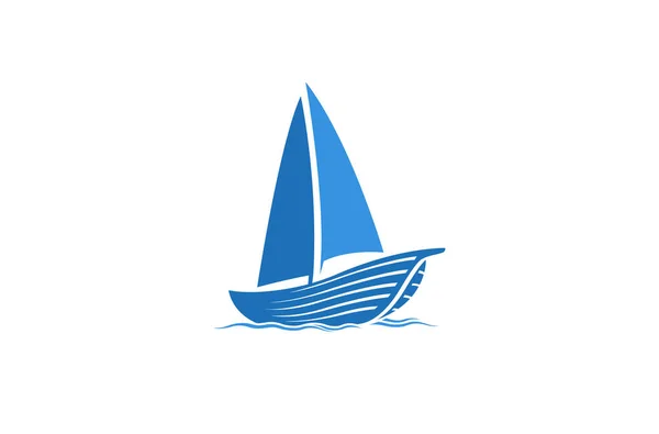 Creative Blue Yacht Boat Logo Tervezés Vector Szimbólum Illusztráció — Stock Vector