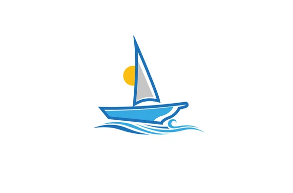 Creative Blue Yacht Boat Logo Tervezés Vector Szimbólum Illusztráció — Stock Vector