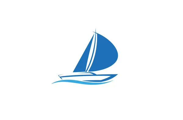 Creative Blue Yacht Boat Logo Tervezés Vector Szimbólum Illusztráció — Stock Vector