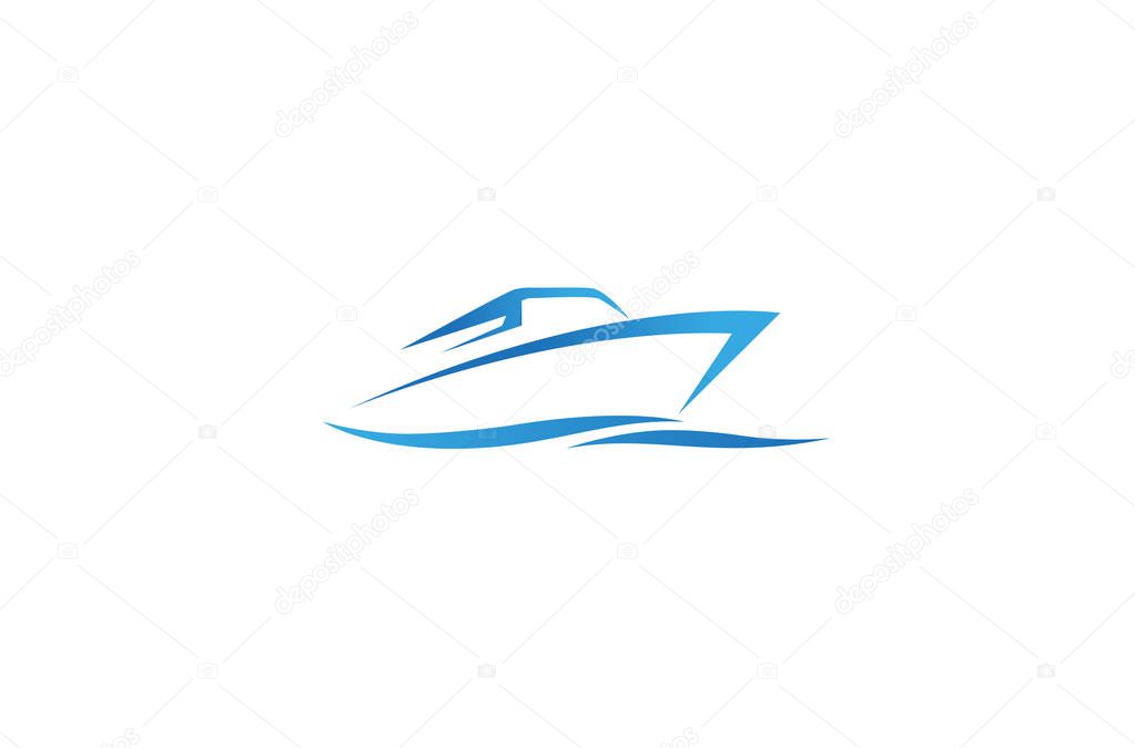 Creative Blue Yacht Boat Logo Design Vector Symbol Illustration