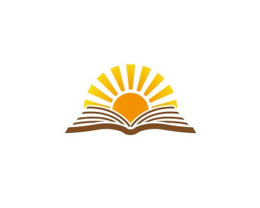 Yaratıcı soyut açık kitap Sun logo tasarım vektör sembol Illüstrasyon