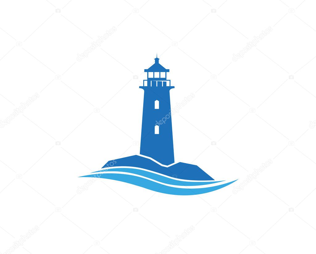Creative Abstract Blue Lighthouse Waves Logo Design Vector Symbol Illustration