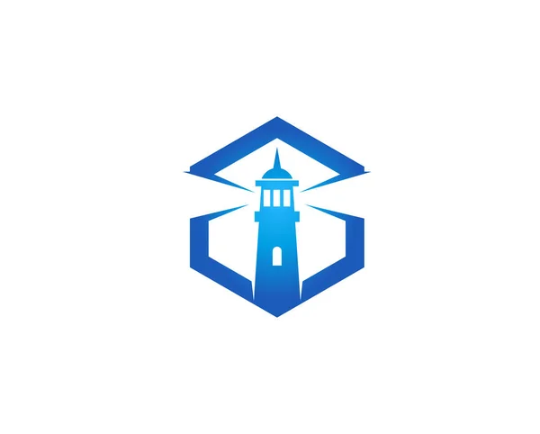 Kreativ Abstrakt Blau Leuchtturm Sechseck Logo Design Vektor Symbol Illustration — Stockvektor