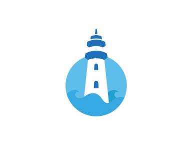 Yaratıcı deniz feneri daire logo tasarım vektör sembol Illüstrasyon
