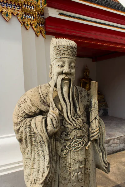 Μπανγκόκ Ταϊλάνδη Ιανουάριος 2014 Κινέζικο Άγαλμα Φύλακα Πέτρα Στο Wat — Φωτογραφία Αρχείου