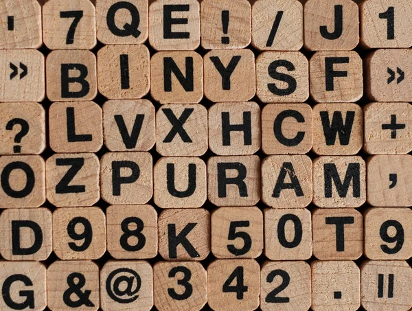 Letters Numbers Wooden Blocks Cubes Letterpress — Stock Photo, Image