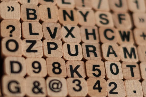 Letras Alfabeto Números Cubos Madeira Carimbo Letra — Fotografia de Stock