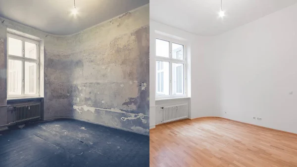 Önce ve sonra yenileme - boş daire, yeni ve eski,