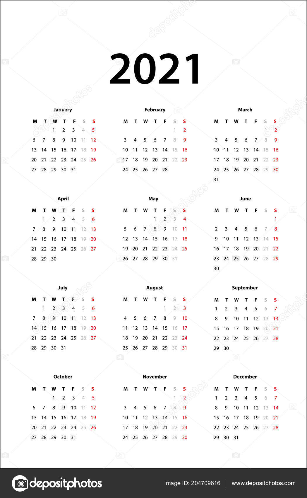 Calendario 2021 Calendario Simple Plantilla Para 2021