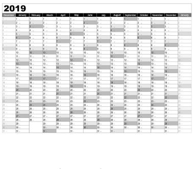 2019 - basit takvimi şablonunu 2019 için Takvim  